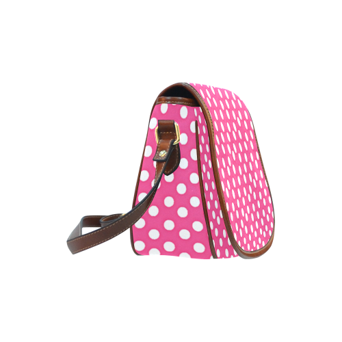 Dottie Pink White Retro Saddle Bag/Small (Model 1649) Full Customization