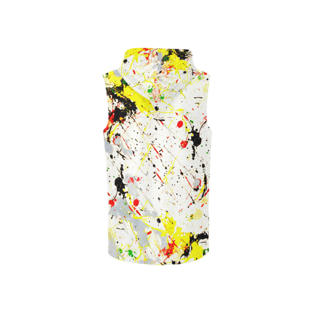 Yellow & Black Paint Splatter All Over Print Sleeveless Zip Up Hoodie for Women (Model H16)