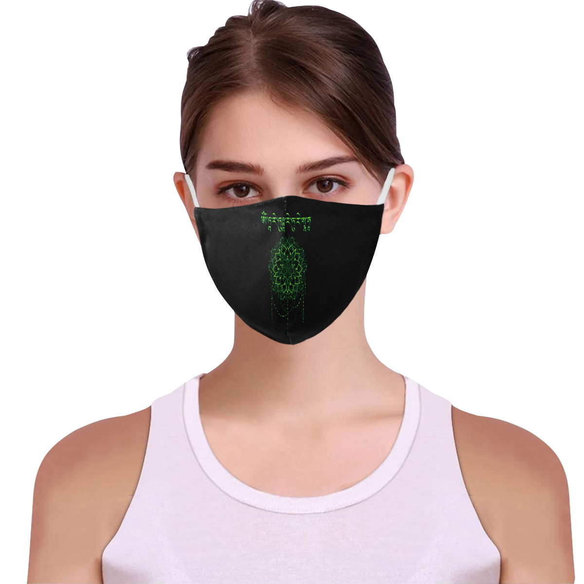 Green Tara Mantra 3D Mouth Mask with Drawstring (Pack of 10) (Model M04)