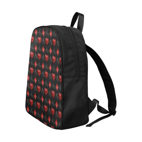 Las Vegas Black and Red Casino Poker Card Shapes Black Fabric School Backpack (Model 1682) (Large)