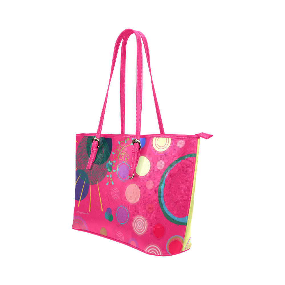 Double sided Original Picco Boho circles magenta & gooseberry edition Leather Tote Bag/Small (Model 1651)