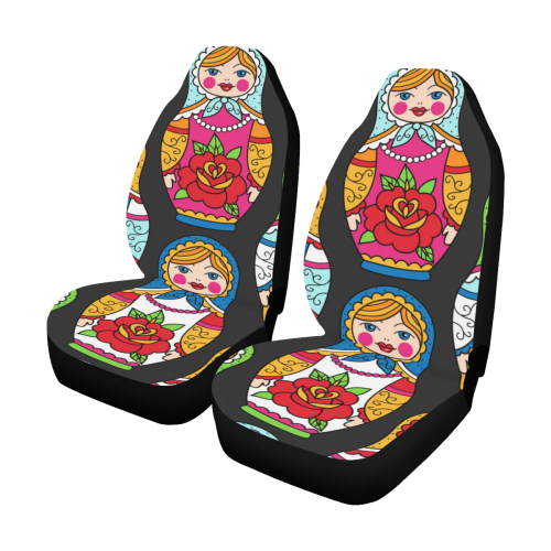 Multicolor russian nesting dolls on black backgrou Car Seat Covers (Set of 2)