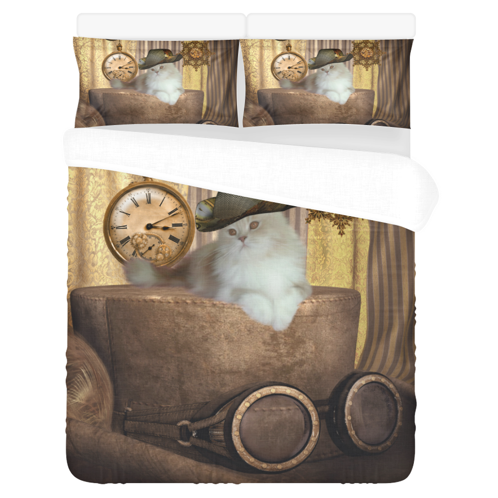 Funny steampunk cat 3-Piece Bedding Set