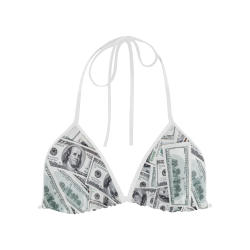 Cash Money / Hundred Dollar Bills  White Strap Custom Bikini Swimsuit Top