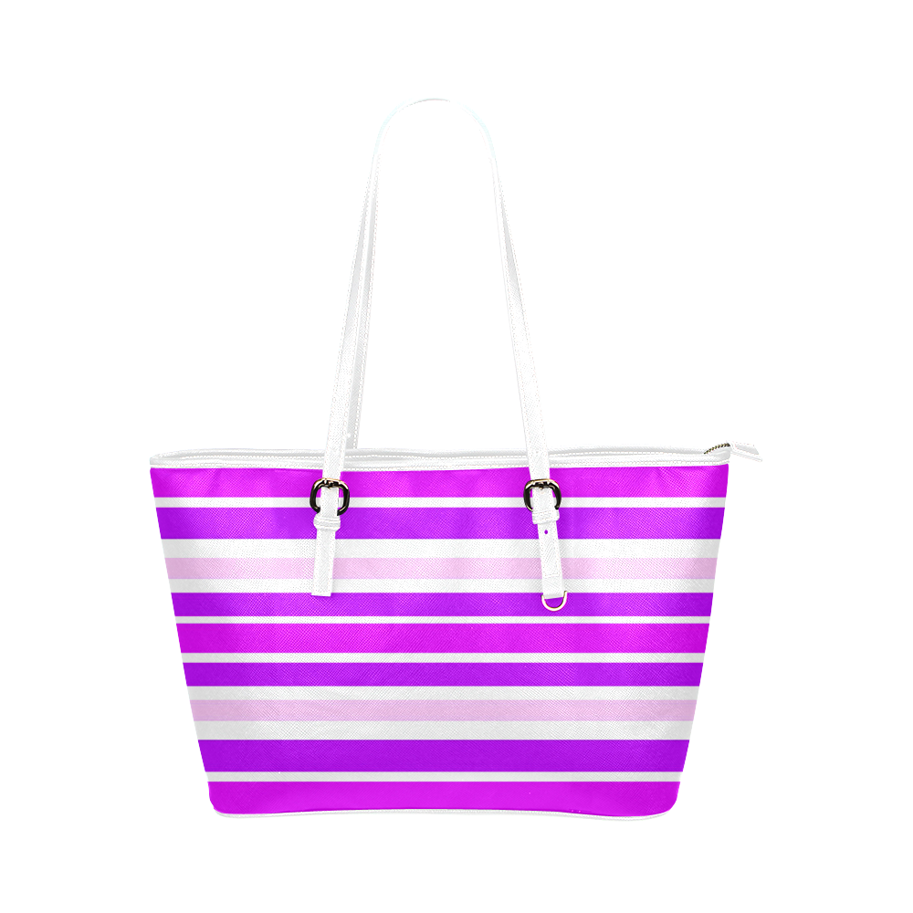 Summer Purples Stripes Leather Tote Bag/Small (Model 1651)