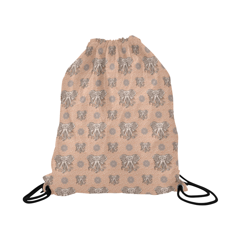 Ethnic Elephant Mandala Pattern Large Drawstring Bag Model 1604 (Twin Sides)  16.5"(W) * 19.3"(H)