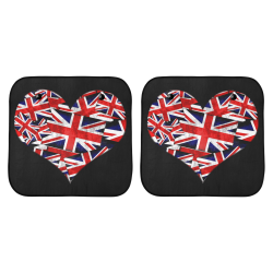 Union Jack British UK Flag Heart Black Car Sun Shade 28"x28"x2pcs