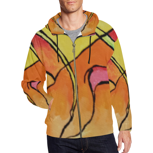 ABSTRACT All Over Print Full Zip Hoodie for Men/Large Size (Model H14)