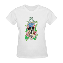 Biker Sugar Skull White Women's T-Shirt in USA Size (Two Sides Printing)