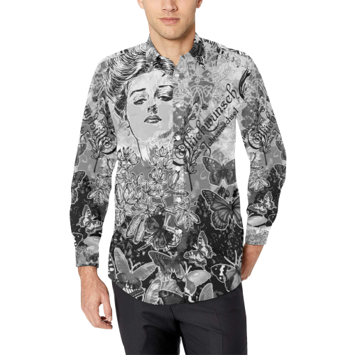Lady and butterflies Men's All Over Print Casual Dress Shirt (Model T61)