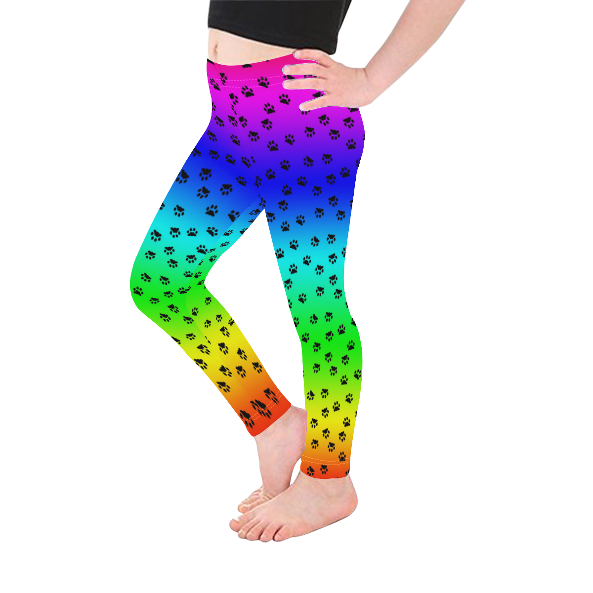 rainbow with black paws Kid's Ankle Length Leggings (Model L06)