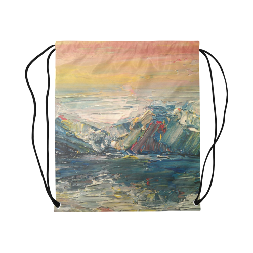 Mountains painting Large Drawstring Bag Model 1604 (Twin Sides)  16.5"(W) * 19.3"(H)