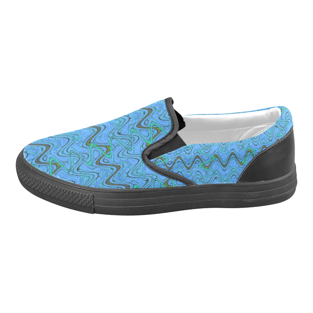 Blue Green and Black Waves pattern design Men's Unusual Slip-on Canvas Shoes (Model 019)