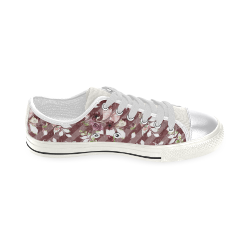 Burgundy Shoes, Glitter Flowers Women's Classic Canvas Shoes (Model 018)