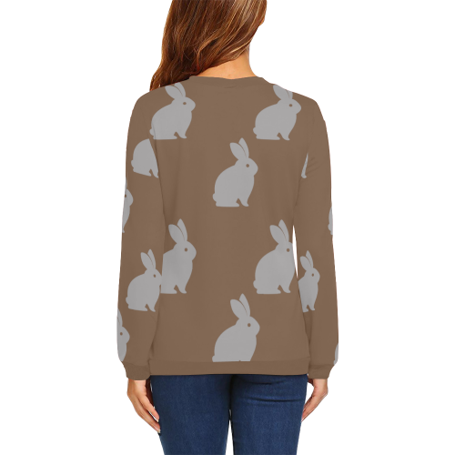 Rabbits Brown All Over Print Crewneck Sweatshirt for Women (Model H18)