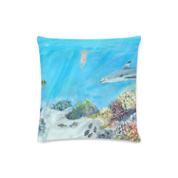 Fishes, deep ocean colors corals acrylic drawing Custom Zippered Pillow Case 16"x16" (one side)