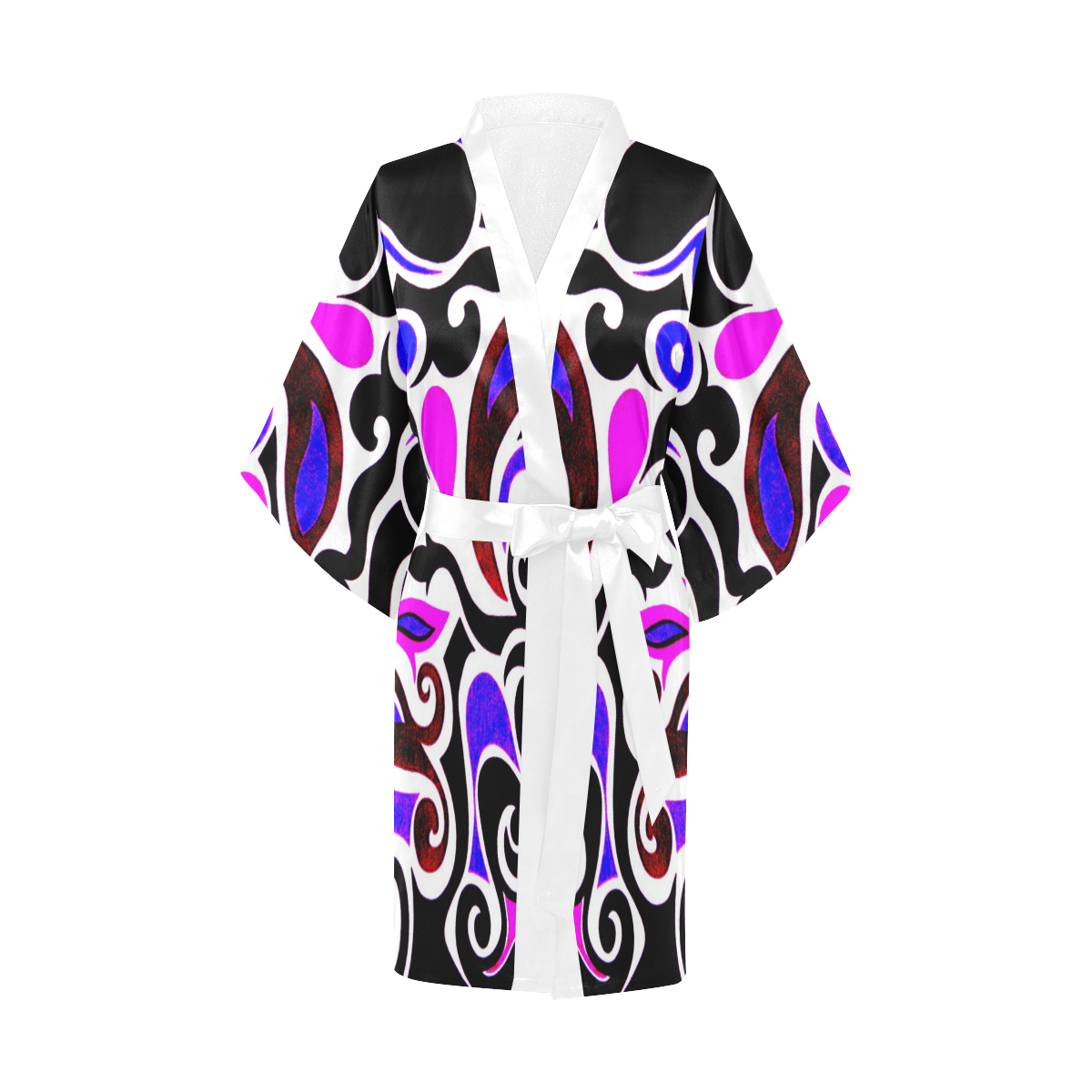 retro swirl abstract doodle 1 Kimono Robe