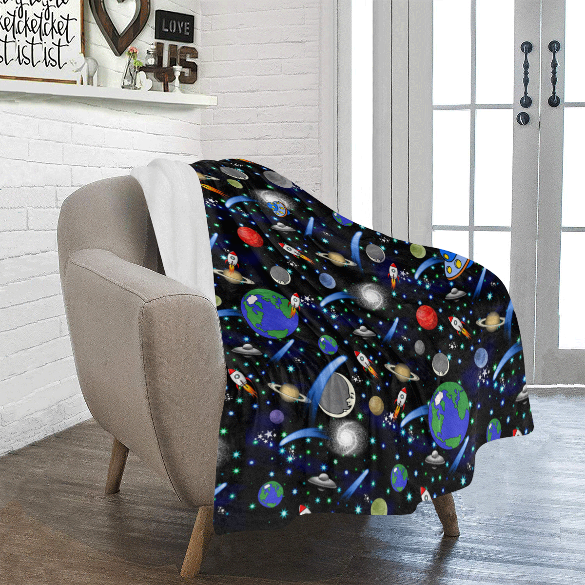 Galaxy Universe - Planets, Stars, Comets, Rockets Ultra-Soft Micro Fleece Blanket 40"x50"