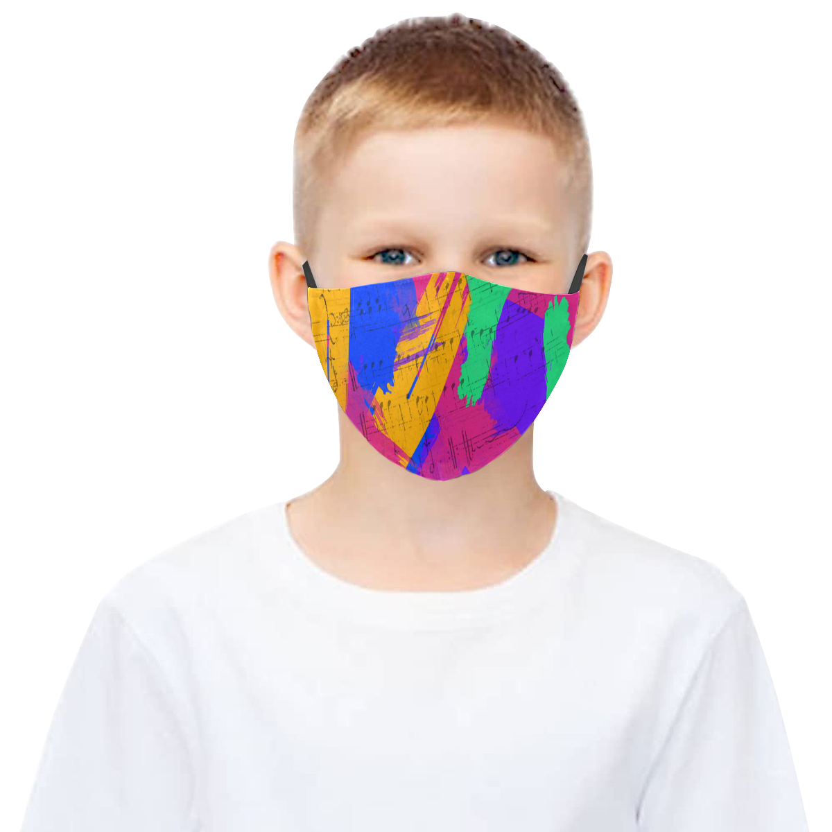 Groovy Paint Brush Strokes with Music Notes 3D Mouth Mask with Drawstring (Pack of 3) (Model M04)