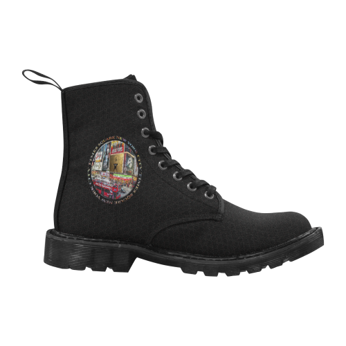 Times Square New York City Badge Emblem on black 3 Martin Boots for Men (Black) (Model 1203H)