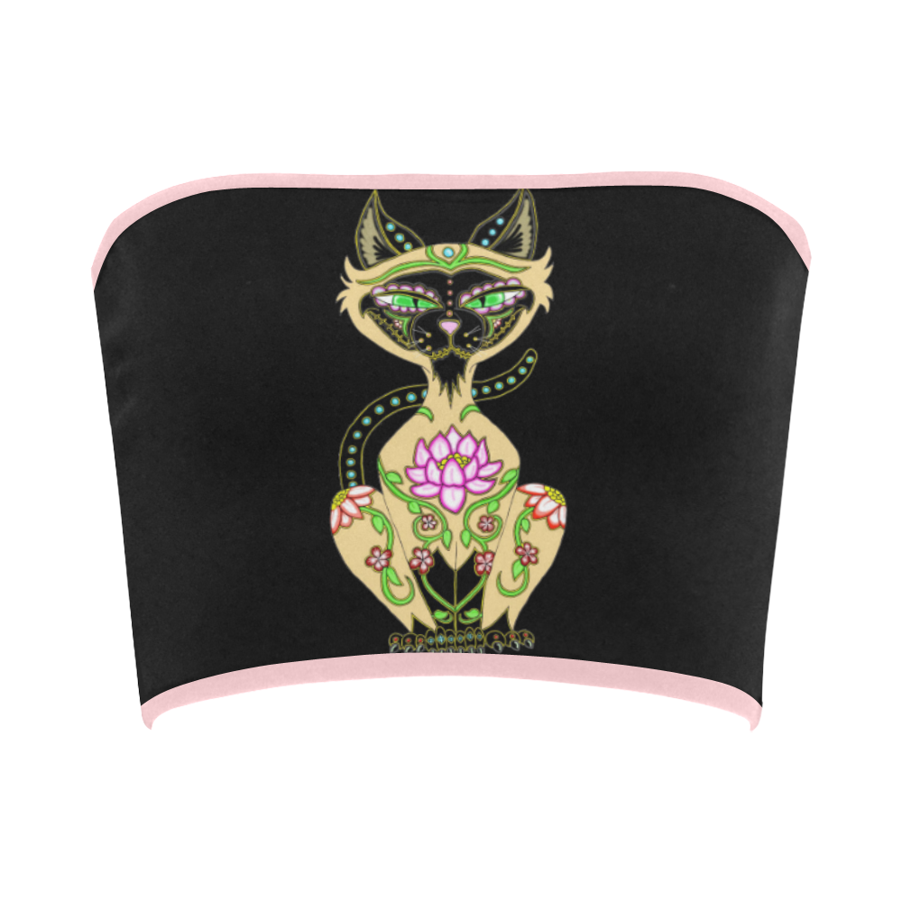 Siamese Cat Sugar Skull Black/Pink Bandeau Top