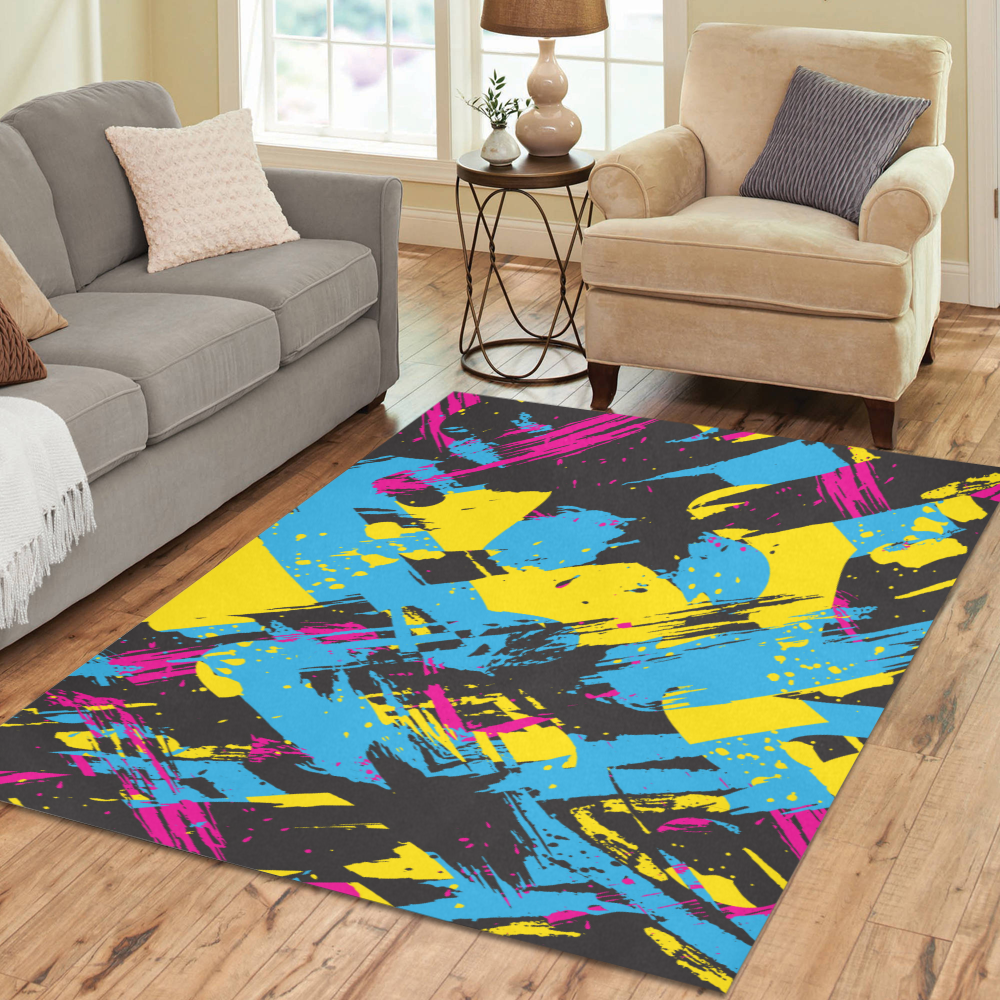 Colorful paint stokes on a black background Area Rug7'x5'