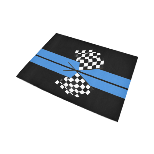 Checkered Flags, Race Car Stripe Black and Blue Area Rug7'x5'