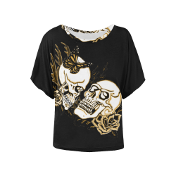 Eternal Love Black And Gold Black Women's Batwing-Sleeved Blouse T shirt (Model T44)