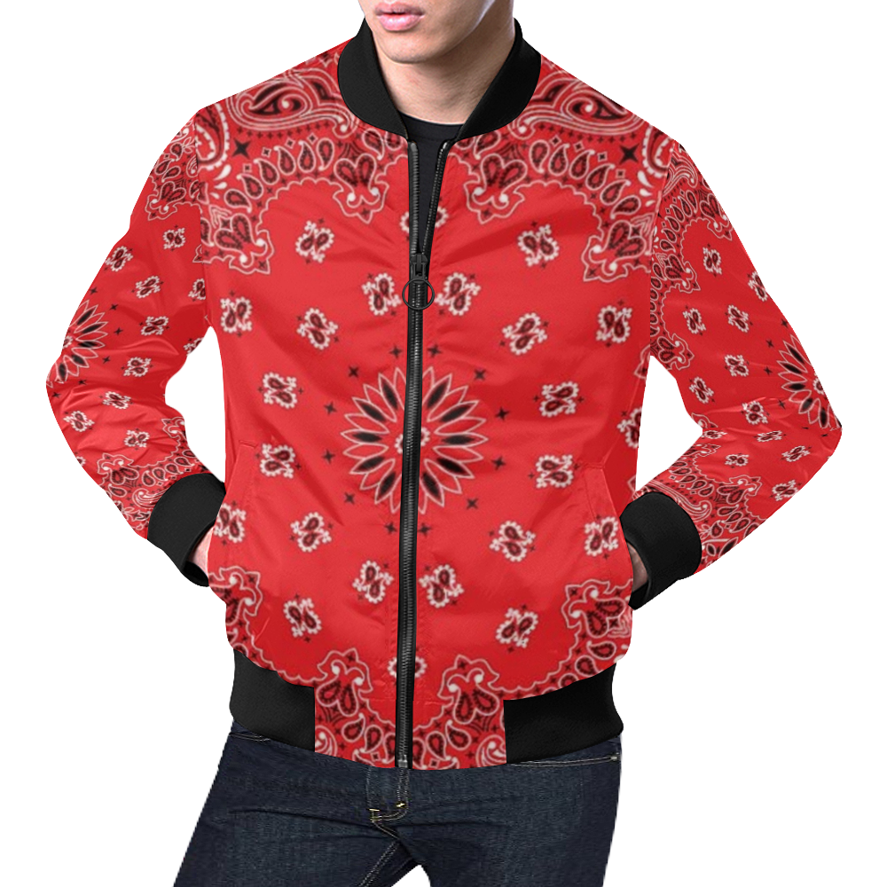 KERCHIEF PATTERN RED All Over Print Bomber Jacket for Men/Large Size (Model H19)