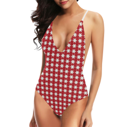 Red White Stars Sexy Lacing Backless One-Piece Swimsuit (Model S10)