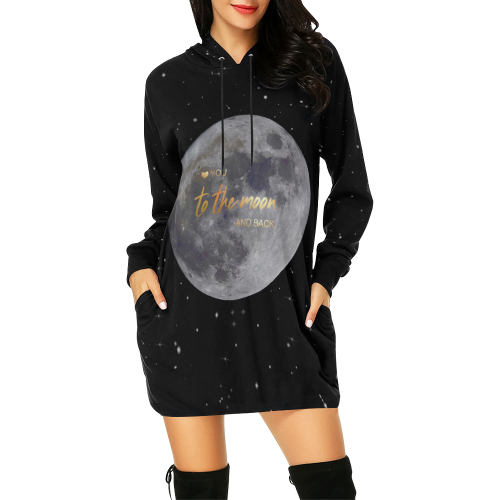 TO THE MOON AND BACK All Over Print Hoodie Mini Dress (Model H27)