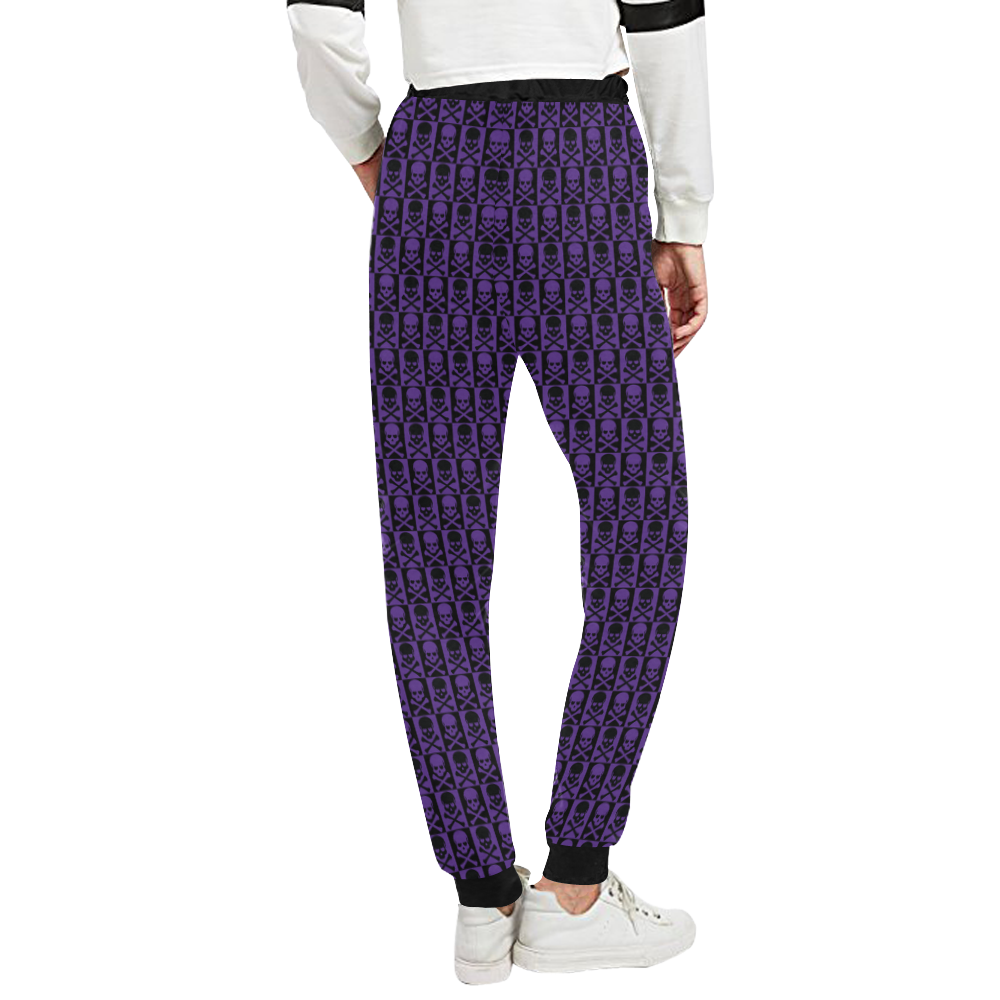 Gothic style Purple & Black Skulls Unisex All Over Print Sweatpants (Model L11)