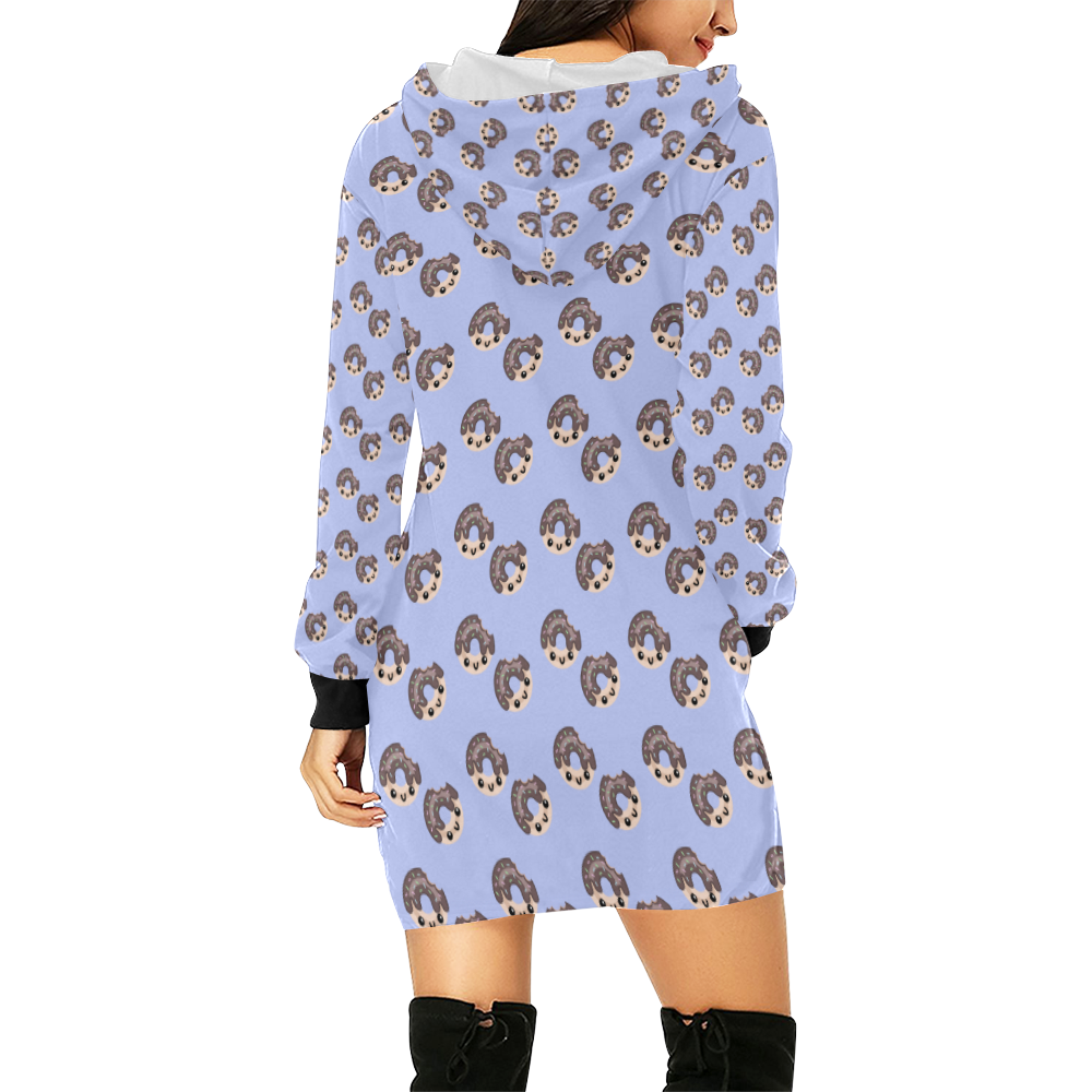kawaii dougnut blue pattern All Over Print Hoodie Mini Dress (Model H27)