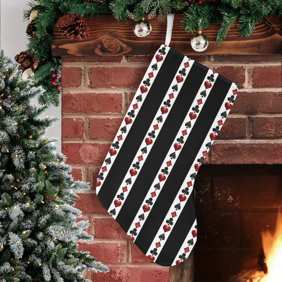 Playing Card Symbols Stripes Christmas Stocking (Without Folded Top)