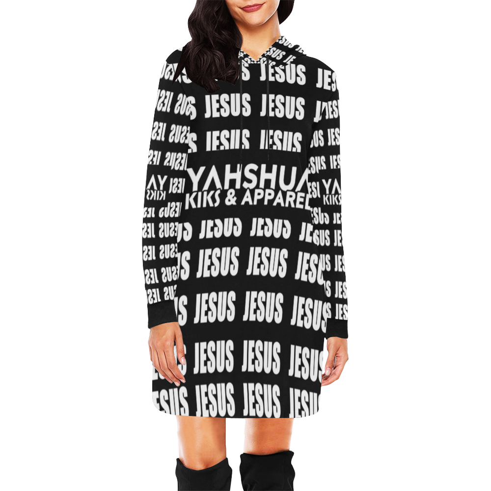 Jesus Hood Dress Black All Over Print Hoodie Mini Dress (Model H27)