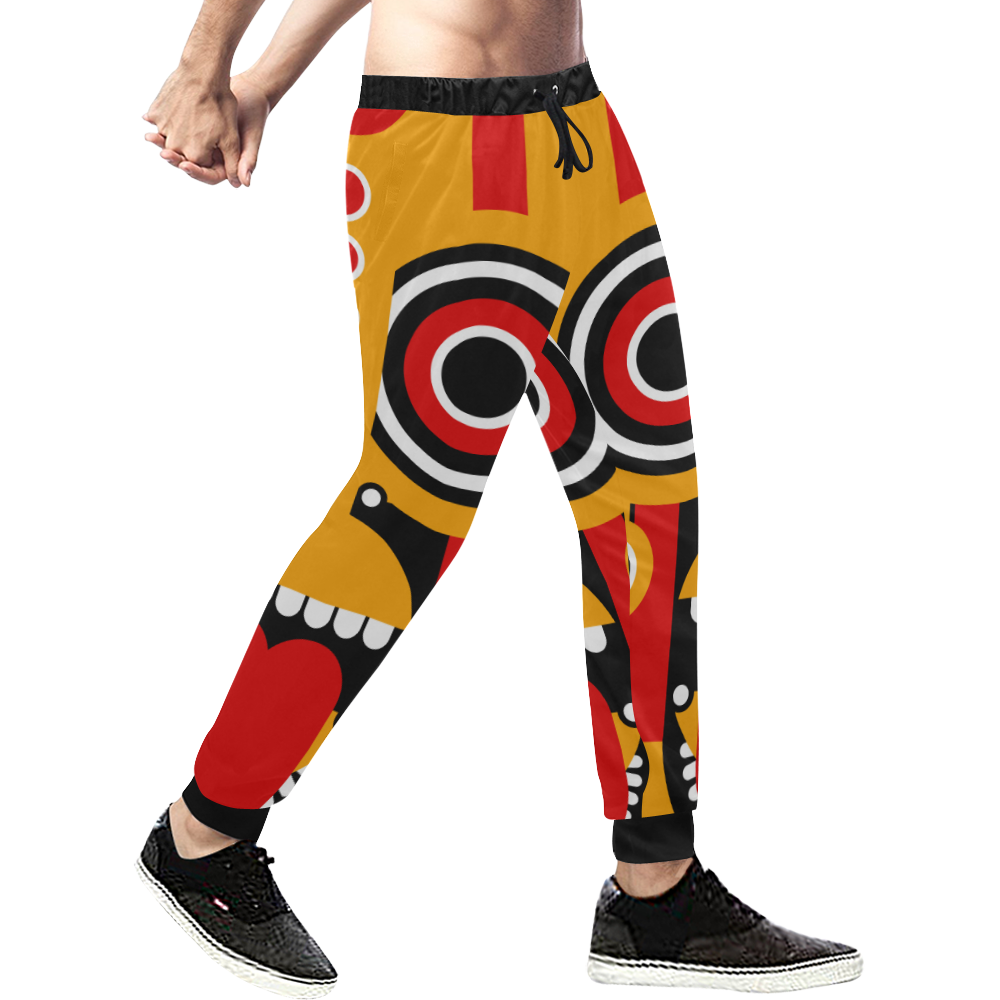 Red Yellow Tiki Tribal Men's All Over Print Sweatpants (Model L11)