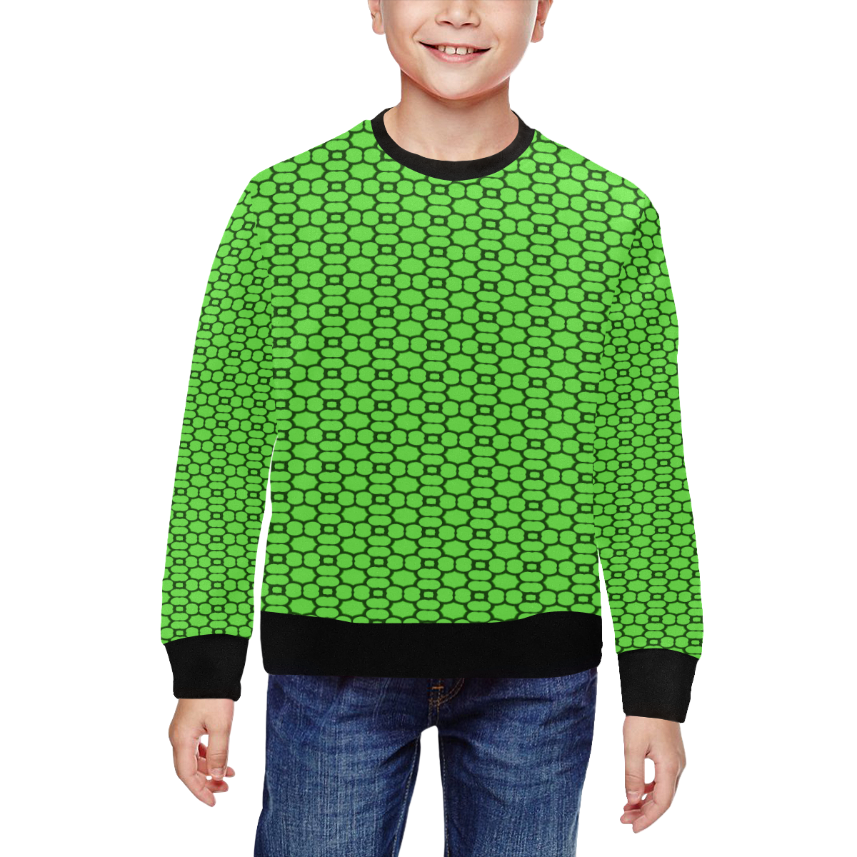 green geometric All Over Print Crewneck Sweatshirt for Kids (Model H29)