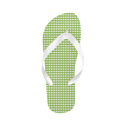 Green Gingham Checked Pattern Flip Flops for Men/Women (Model 040)
