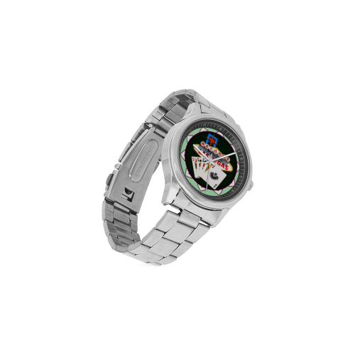 LasVegasIcons Poker Chip - Poker Hand Men's Stainless Steel Watch(Model 104)