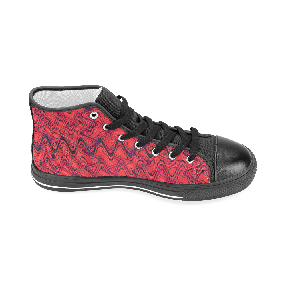 Red and Black Waves pattern design Men’s Classic High Top Canvas Shoes (Model 017)