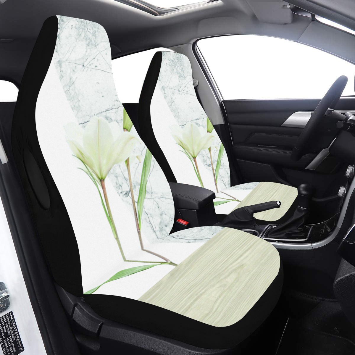 Flower Concrete Wood Design Car Seat Cover Airbag Compatible (Set of 2)