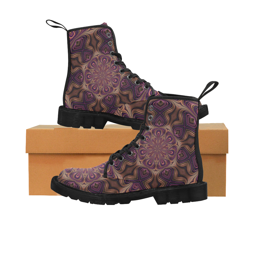 Pastel Satin Ribbons Fractal Mandala 3 Martin Boots for Women (Black) (Model 1203H)