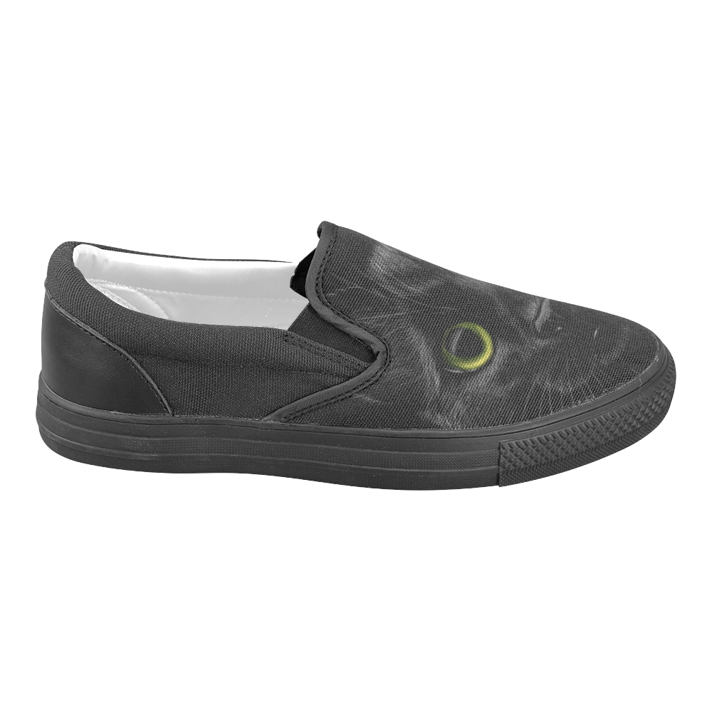 Black Cat Slip-on Canvas Shoes for Men/Large Size (Model 019)