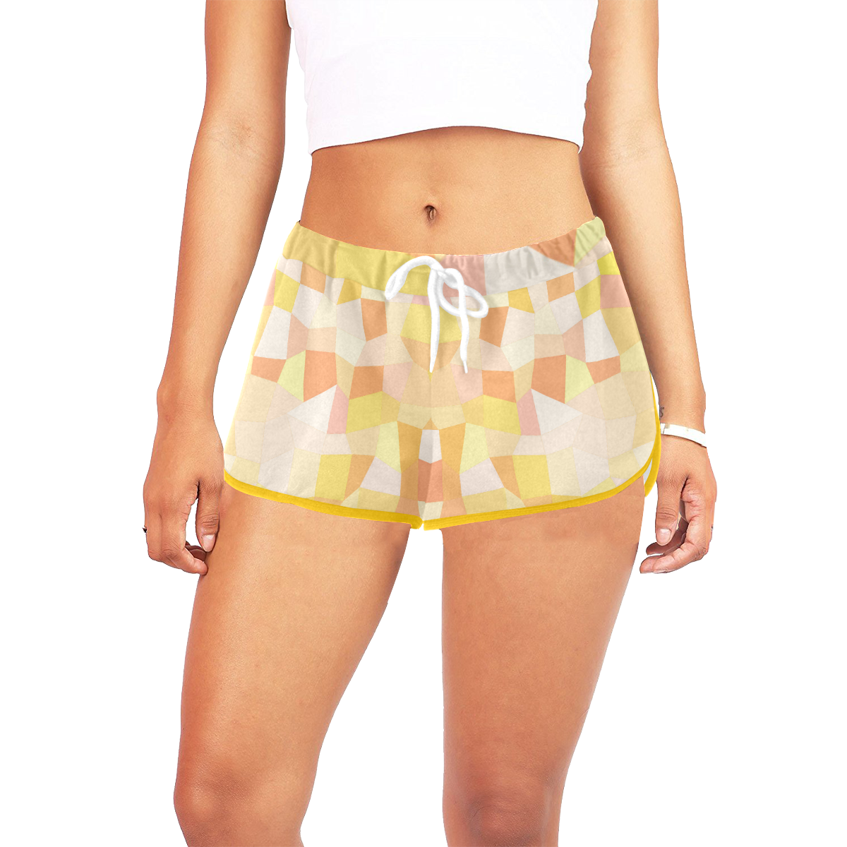 Yellow Gold Mosaic Yellow Women's All Over Print Relaxed Shorts (Model L19)
