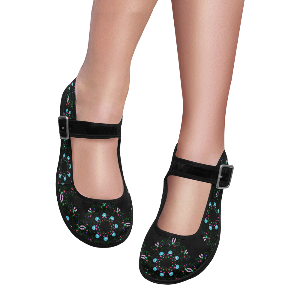 embroidery paisley black Mila Satin Women's Mary Jane Shoes (Model 4808)