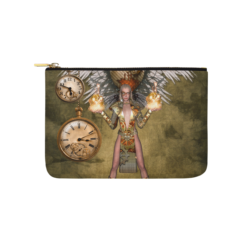 Steampunk lady with clocks and gears Carry-All Pouch 9.5''x6''
