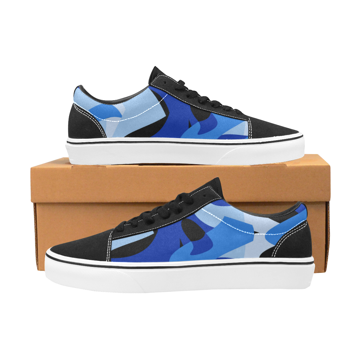 Camouflage Abstract Blue and Black Women's Low Top Skateboarding Shoes (Model E001-2)