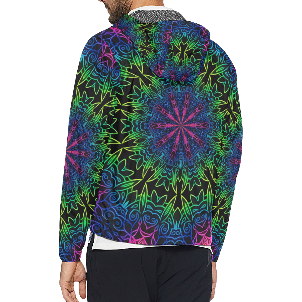 Rainbow Scratch Art Mandala Kaleidoscope Abstract Unisex All Over Print Windbreaker (Model H23)