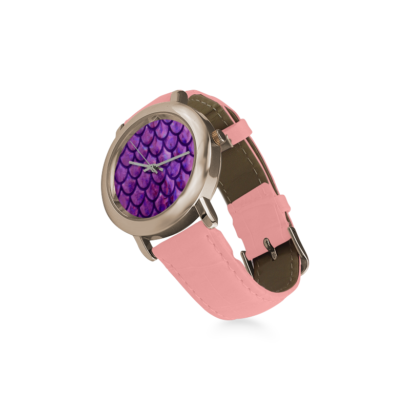 Mermaid SCALES purple Women's Rose Gold Leather Strap Watch(Model 201)
