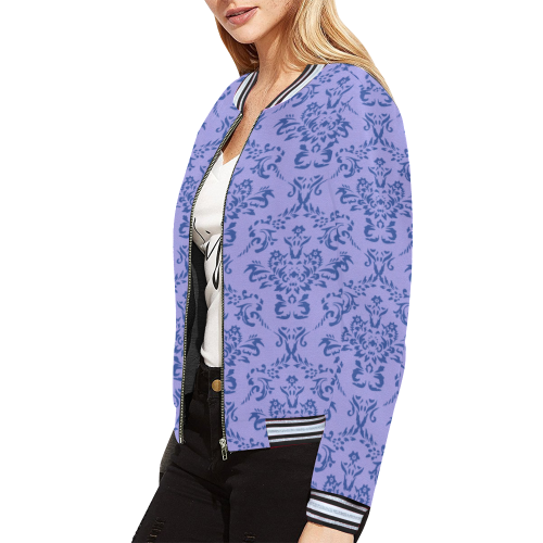 victorian blue ornamental All Over Print Bomber Jacket for Women (Model H21)
